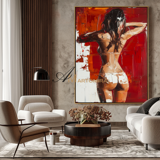 Women Body Painting | Naked Female Art | Red Abstract Wall Art | Feminine Wall Art For Bedroom #AP121