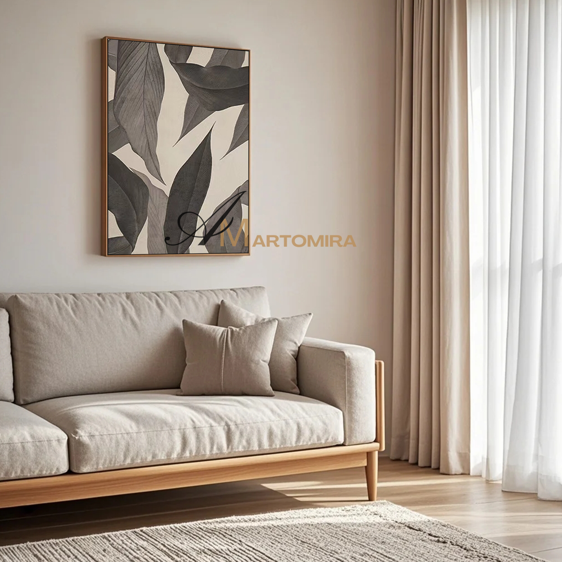 Leaf Painting | Large Abstract Wall Art | Beige And Gray Wall Art | Acrylic Paint #MF103