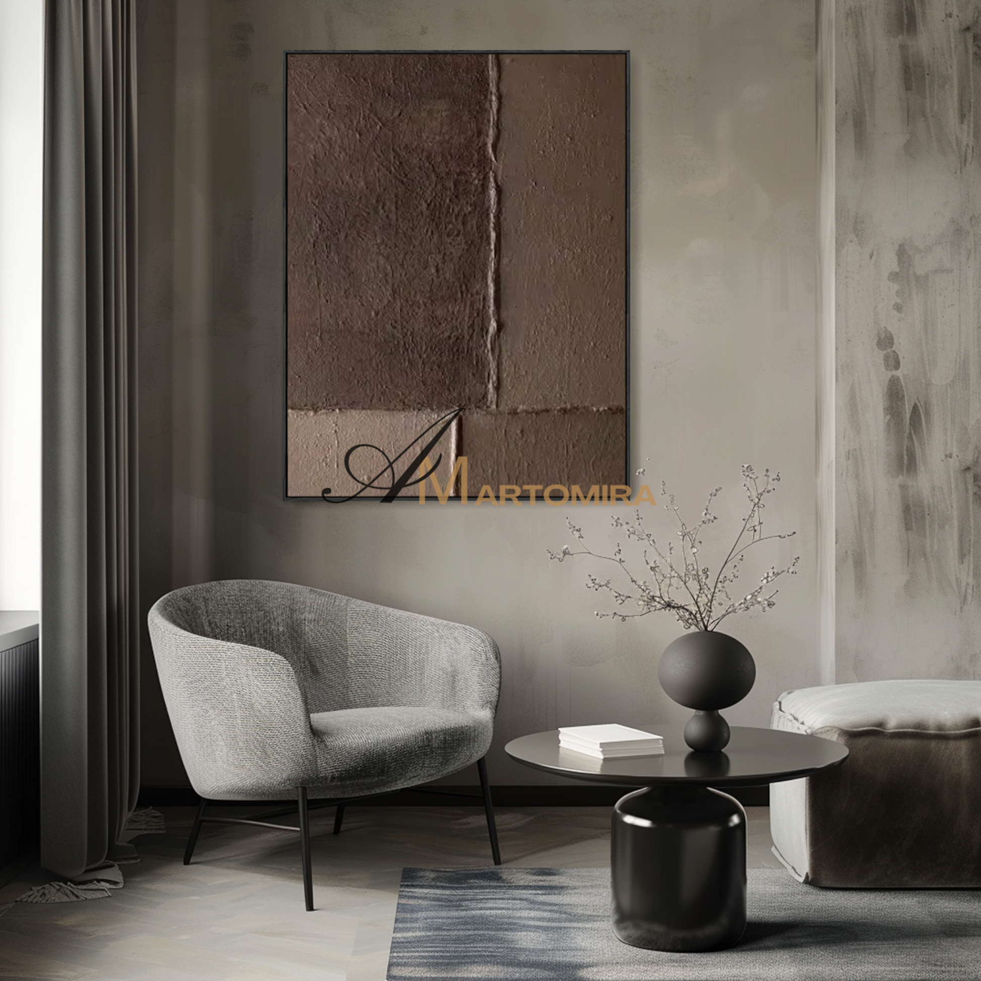 Wabi-Sabi Wall Art | Abstract Wall Art Paintings | Dark Brown Wall Art | Textured Wall Art Decor #MF136