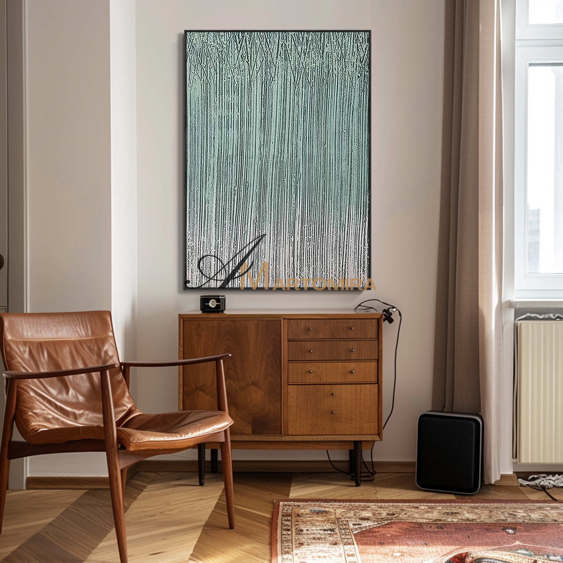 Abstract Wall Art | Bamboo Wall Art | Green And Blue Abstract Painting | Wall Decorations #MF134