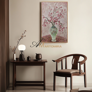 Abstract Floral Painting | Flowers In A Vase Painting | Pink Flower Painting | Canvas Wall Art #MF093