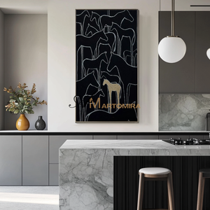 Horse Wall Art | Abstract Geometric Art | Contemporary Living Room Wall Decor | Black Wall Art #MF097