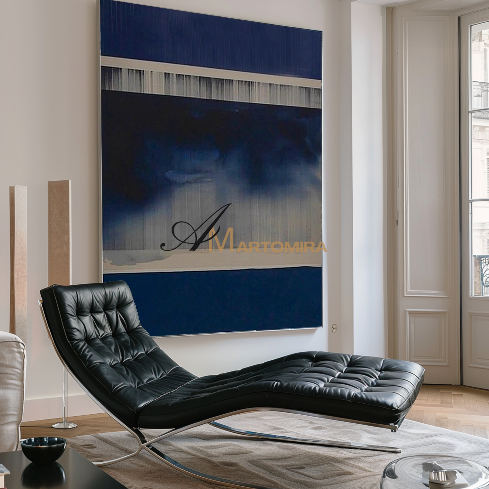 Abstract Wall Art | Abstract Minimalist Art | Black And Blue Abstract Painting | Canvas Paint #MF099