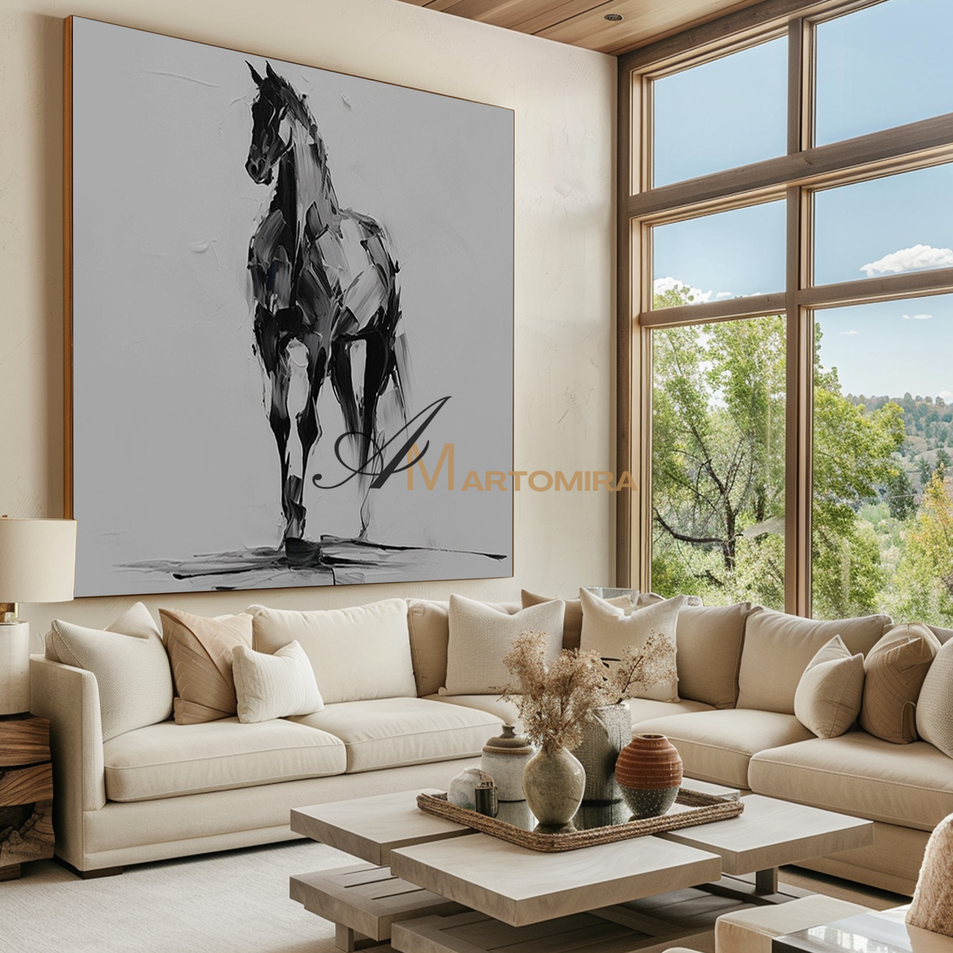 Horse Wall Art | Animal Paintings | Acrylic Painting On Canvas | Black And White Canvas Art #MF112