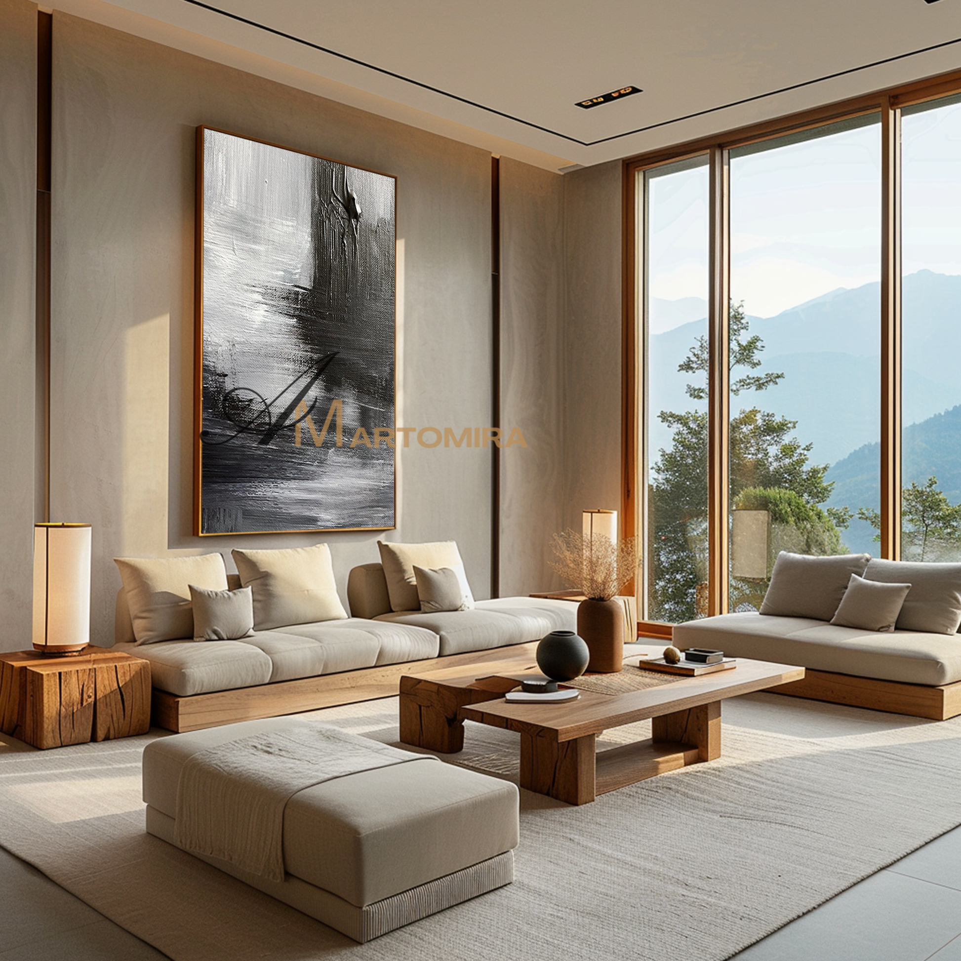 Large Abstract Wall Art | Contemporary Living Room Wall Decor | Black And White Canvas Art  #MF145