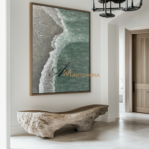 Beach Painting | Abstract Landscape Painting | Minimalist Abstract Beach Art | Green Wall Art #MF109