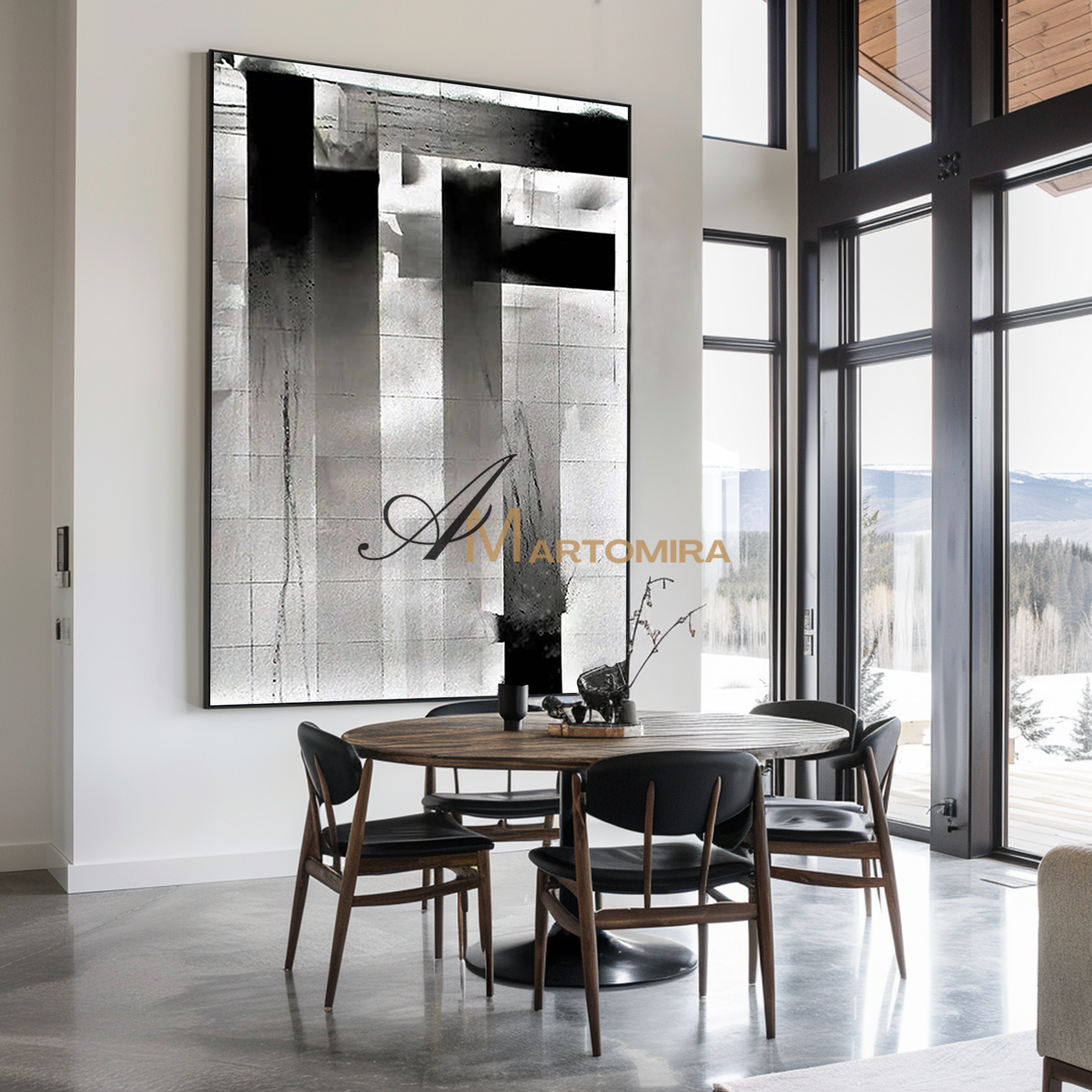 Large Abstract Wall Art | Black And White Abstract Wall Art | Minimalist Canvas Wall Art #MF124