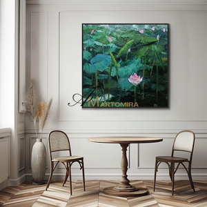 Floral Wall Art | Lotus Flower Painting | Green Flower Wall Art | Floral Wall Art For Living Room MF128