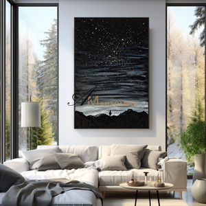 Black Art Wall Art | Large Landscape Wall Art | Starry Sky Painting | Large Canvas Wall Art #MF120