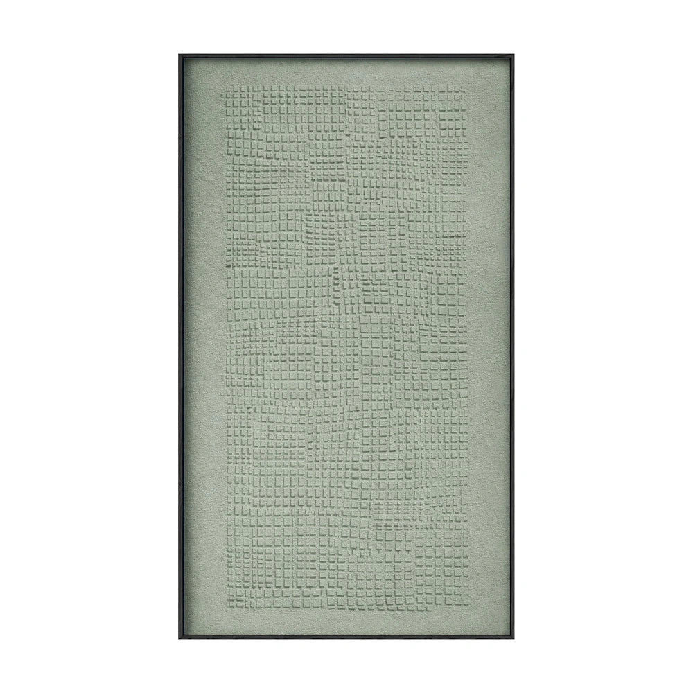 Minimalist Abstract Textured Plaster Wall Art Soft Muted Sage Green Geometric Grid Pattern Framed Modern Neutral Home Decor for Living Room Bedroom Office Dining Room Hallway