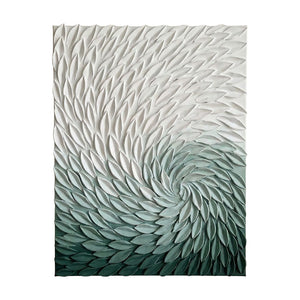 3D Green White Spiral Abstract Textured Wall Art Modern Minimalist Thick Relief Plume Leaf-like Decor for Home Office Dining Bedroom Living Room Hallway Large Canvas Unframed Contemporary Artwork