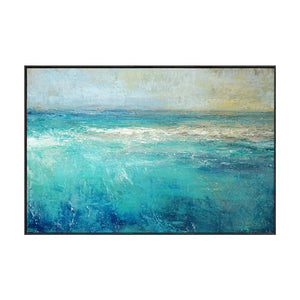 Abstract Coastal Ocean and Sky Textured Wall Art, Blue Green Beige White Impasto Painting, Modern Seascape Artwork for Living Room Bedroom Dining Room Hallway Office Decor
