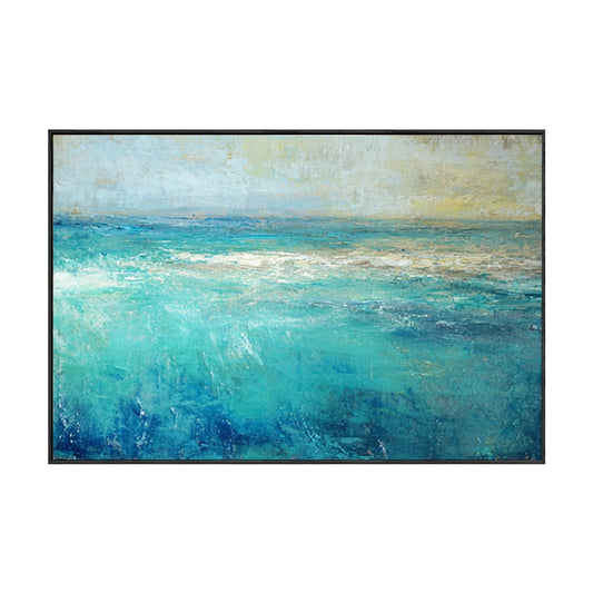 Abstract Coastal Ocean and Sky Textured Wall Art, Blue Green Beige White Impasto Painting, Modern Seascape Artwork for Living Room Bedroom Dining Room Hallway Office Decor