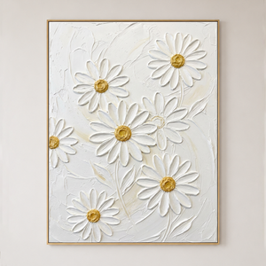 White and Gold Flower and Tree Textured Acrylic-Style 3D Relief Vertical Wall Art for Living Room Bedroom