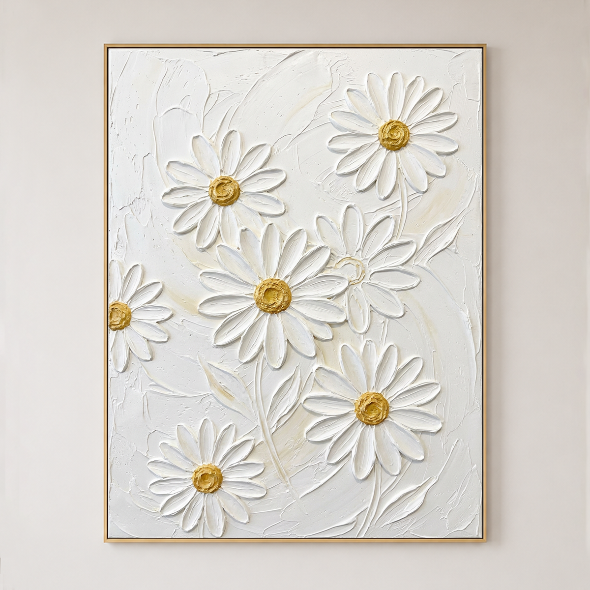 White and Gold Flower and Tree Textured Acrylic-Style 3D Relief Vertical Wall Art for Living Room Bedroom