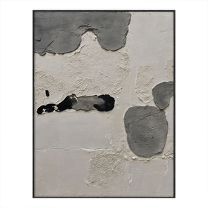 Minimalist Asymmetrical Abstract Textured Wall Art Neutral Black Medium Grey Beige White Modern Handcrafted Plaster Style Decor for Contemporary Office Hallway Dining Room Bedroom Living Room
