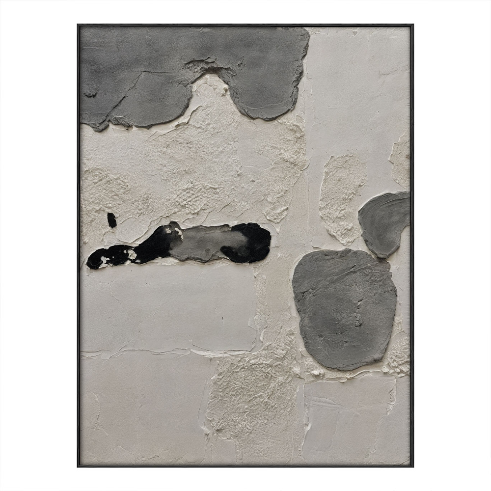 Minimalist Asymmetrical Abstract Textured Wall Art Neutral Black Medium Grey Beige White Modern Handcrafted Plaster Style Decor for Contemporary Office Hallway Dining Room Bedroom Living Room