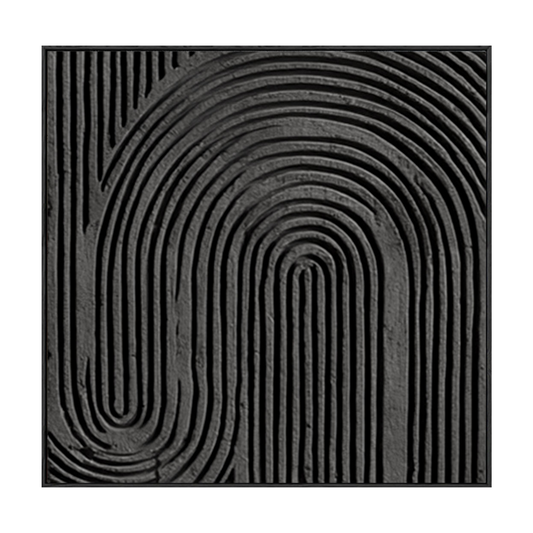 Black and Dark Medium Grey Abstract Textured Geometric Wall Art, Minimalist Modern Curved Lines 3D Relief Artwork for Contemporary Living Room Bedroom Office Dining Hallway, Neutral Tone Non Representational Decor