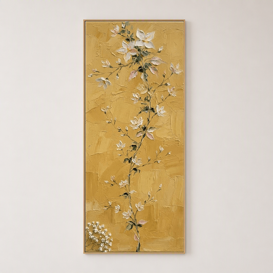 Golden Mustard Floral Vine with Impasto Texture