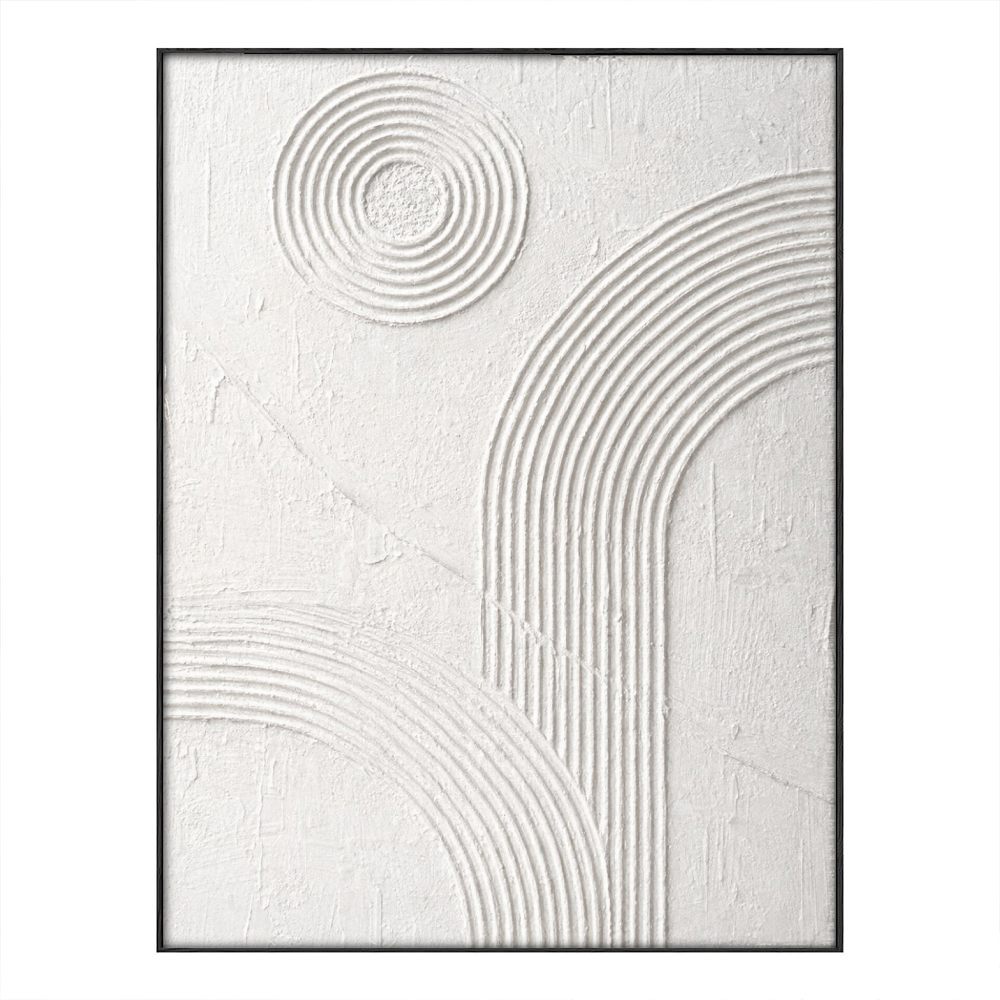 Minimalist White Textured Abstract Geometry and Lines Wall Art, Neutral Asymmetrical Relief Artwork for Modern Home & Office Decor, Wabi Sabi Inspired Plaster Wall Hanging for Living Room Bedroom Dining Room Hallway