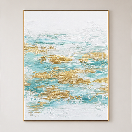 Azure Horizon with Gilded Depths Abstract Painting