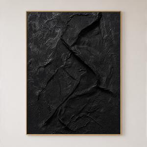 Abstract Black Textured 3D Relief Vertical Wall Art for Living Room