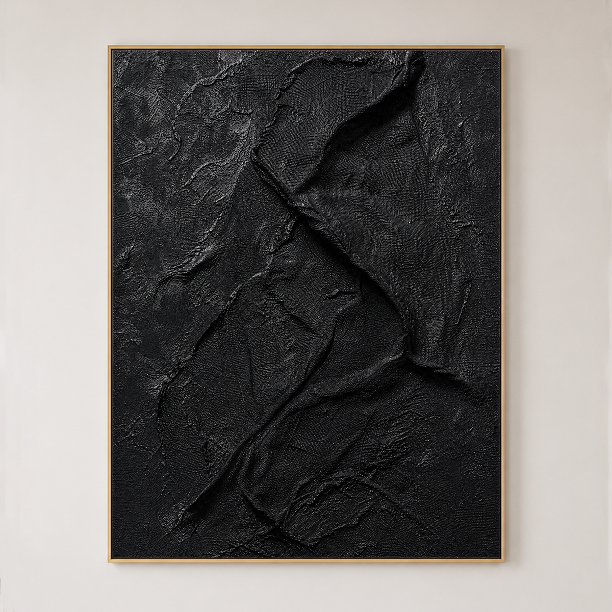 Abstract Black Textured 3D Relief Vertical Wall Art for Living Room