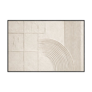 Neutral Beige White Geometric Lines Abstract Textured Minimalist Plaster Wall Art for Modern Living Room Bedroom Office Dining Hallway Home Decor