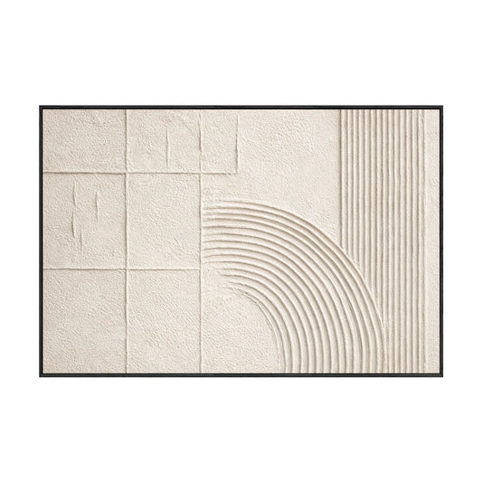 Neutral Beige White Geometric Lines Abstract Textured Minimalist Plaster Wall Art for Modern Living Room Bedroom Office Dining Hallway Home Decor
