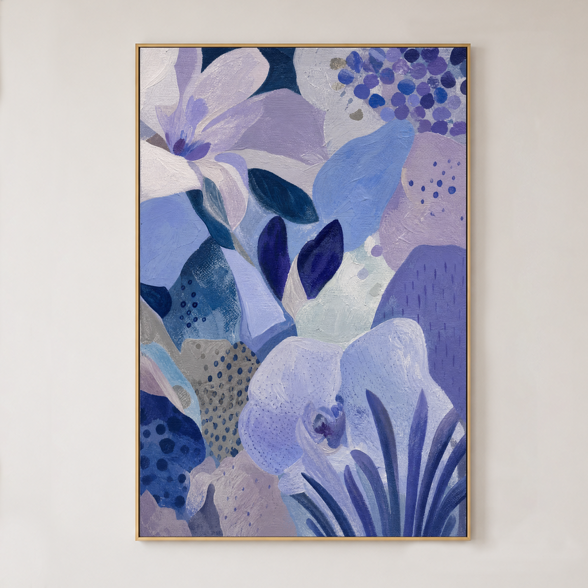 Abstract Floral Geometry Canvas Wall Art Purple Blue White Textured Modern Vibrant Painting for Living Room Bedroom Office Dining Room Hallway Contemporary Home Decor