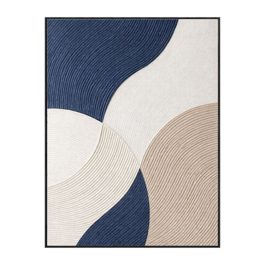 Modern Minimalist Abstract Curved Geometry Wall Art, Navy Blue White Beige Textured Large Canvas Artwork for Living Room Bedroom, Contemporary Soft Neutral Tones Non-Representational Painting for Home Office Decor