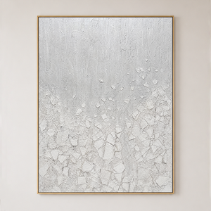 White Light Gray Textured Minimalist Abstract Vertical Wall Art for Living Room
