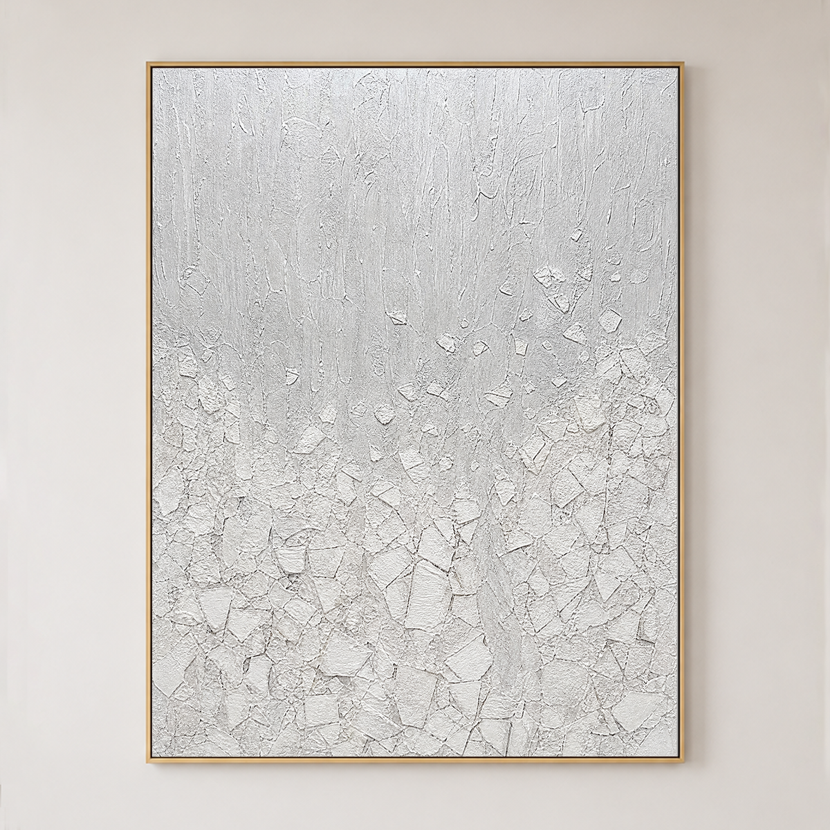 White Light Gray Textured Minimalist Abstract Vertical Wall Art for Living Room