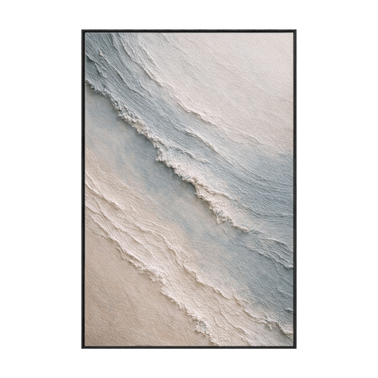 Abstract Blue Beige White Ocean Wave Textured Wall Art Minimalist Modern Frameless Canvas Painting for Living Room Bedroom Office Dining Hallway Neutral Coastal Style Wall Decor