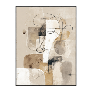 Modern Abstract Neutral Geometry & Lines Textured Canvas Wall Art Beige White Brown Black Subtle Line Drawings Soft Block Shapes Minimalist Home Decor for Living Room Bedroom Office Dining Room Hallway