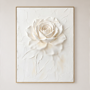 White And Light Beige Textured 3D Relief Flower Vertical Wall Art For Bedroom Living Room