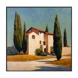 Modern Blue and Beige Tuscan Villa Textured Impasto Painting | Hand-Painted Canvas