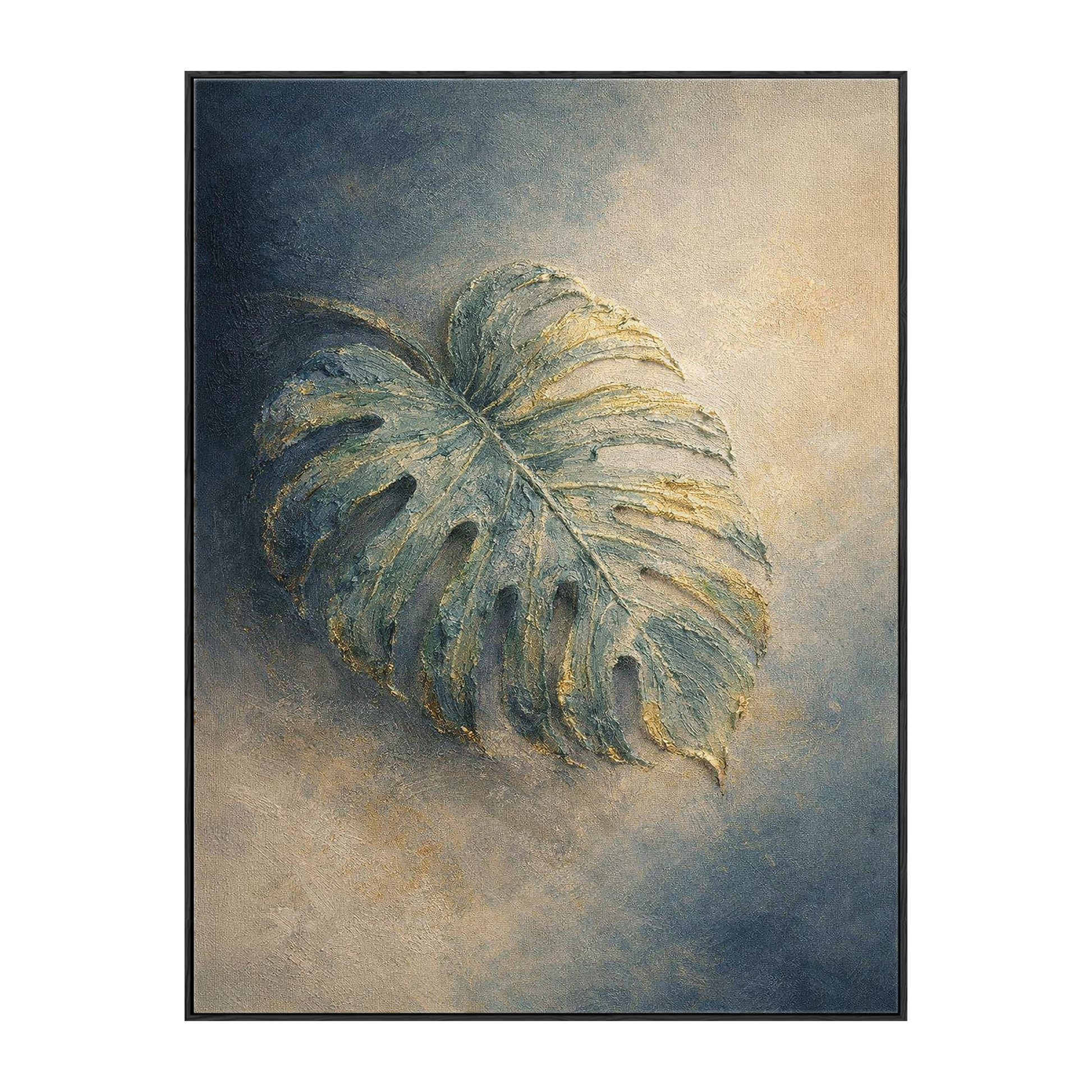 Textured Monstera Leaf Wall Art Framed Abstract Nature Painting, Vinta   artomira