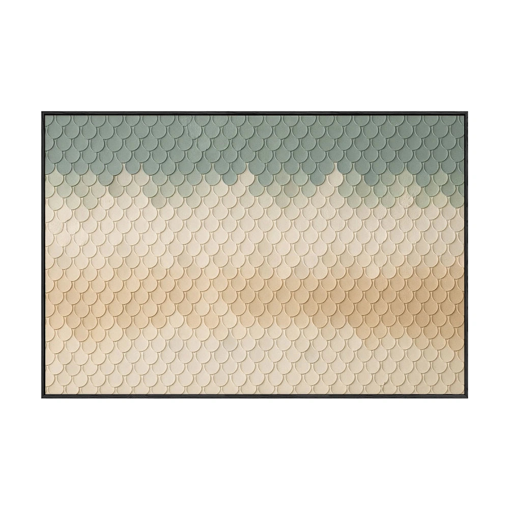 Sage Green and Beige Scallop Pattern Canvas Art - Hand-Painted 3D Relief