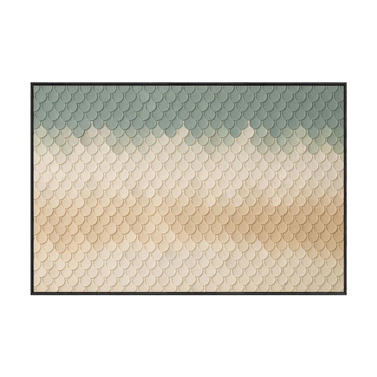 Abstract Green Beige White Gradient Mermaid Scale Pattern Textured Canvas Wall Art, Modern Minimalist Soft Color Block Geometric Framed Artwork for Contemporary Home & Office Interior Decoration