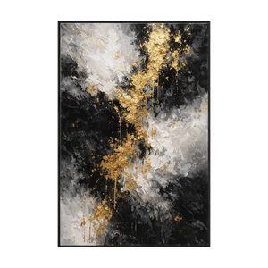 Black White Gold Abstract Thick Textured Impasto Canvas Wall Art, Modern Luxury Vertical Framed Artwork for Contemporary Home Decor, Living Room Bedroom Dining Hallway Office Accent