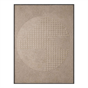 Minimalist Neutral Beige Geometric Textured Wall Art Modern Abstract Grid Circle Relief Artwork Wabi-Sabi Style Elegant Subtle Tonal Decor for Office Living Room Bedroom Dining Room Hallway