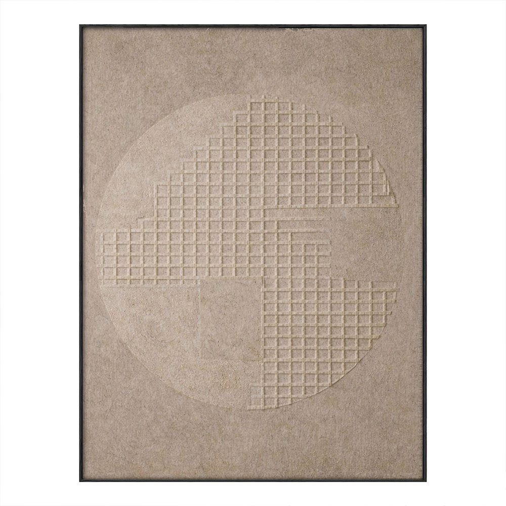 Minimalist Neutral Beige Geometric Textured Wall Art Modern Abstract Grid Circle Relief Artwork Wabi-Sabi Style Elegant Subtle Tonal Decor for Office Living Room Bedroom Dining Room Hallway