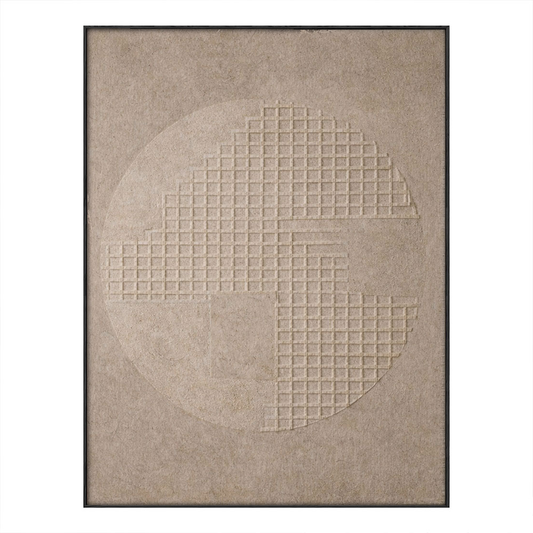 Minimalist Neutral Beige Geometric Textured Wall Art Modern Abstract Grid Circle Relief Artwork Wabi-Sabi Style Elegant Subtle Tonal Decor for Office Living Room Bedroom Dining Room Hallway