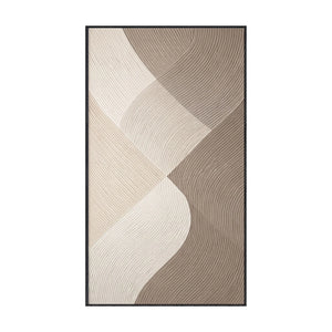 Modern Minimalist Abstract Curved Waves Neutral Beige Brown White Textured Framed Wall Art, Elegant Handcrafted Geometric Line Painting for Contemporary Home Decor