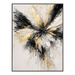 Modern Abstract Black White Gold Impasto Wall Art, Radial Splash Textured Canvas Painting, Thick Knife Brush Marks Framed Artwork for Living Room Bedroom Office Hallway Dining Room, Contemporary Minimalist Home Decor Accent