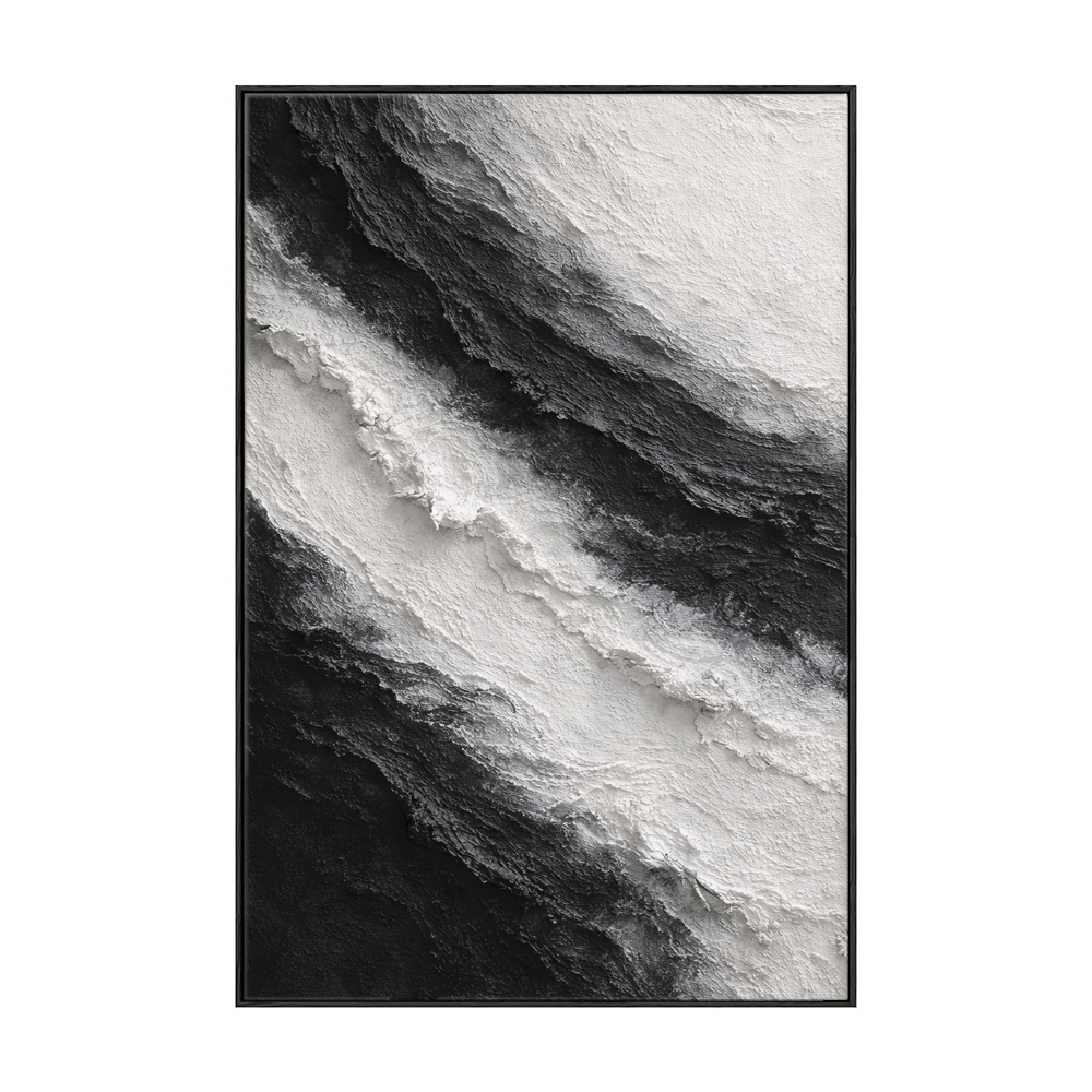 Black and White Abstract Diagonal Wave Textured Impasto Wall Art, Modern Monochrome Contrast Thick Knife Brush Stacked Painting, Minimalist Contemporary Handcrafted Decor for Interior Spaces