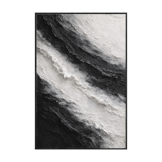 Black and White Abstract Diagonal Wave Textured Impasto Wall Art, Modern Monochrome Contrast Thick Knife Brush Stacked Painting, Minimalist Contemporary Handcrafted Decor for Interior Spaces
