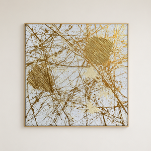 Elegant Gold and White Abstract Textured Wall Art - Modern Minimalist Impasto Painting with Thick Knife Marks, Perfect for Contemporary Living Room, Bedroom, Dining Room, Hallway, Office Interior Design