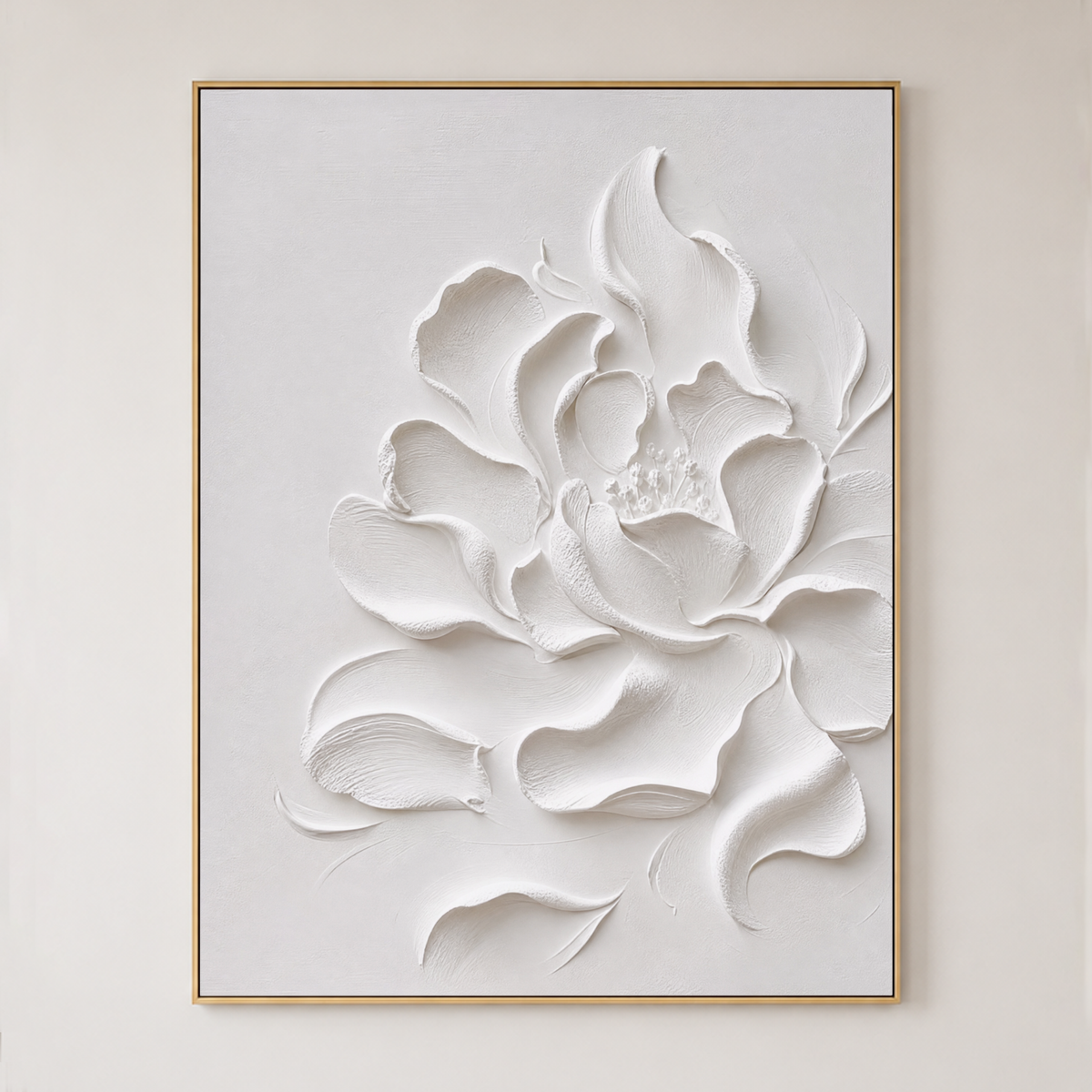 White Flower Textured Abstract 3D Relief Vertical Wall Art for Living Room Bedroom